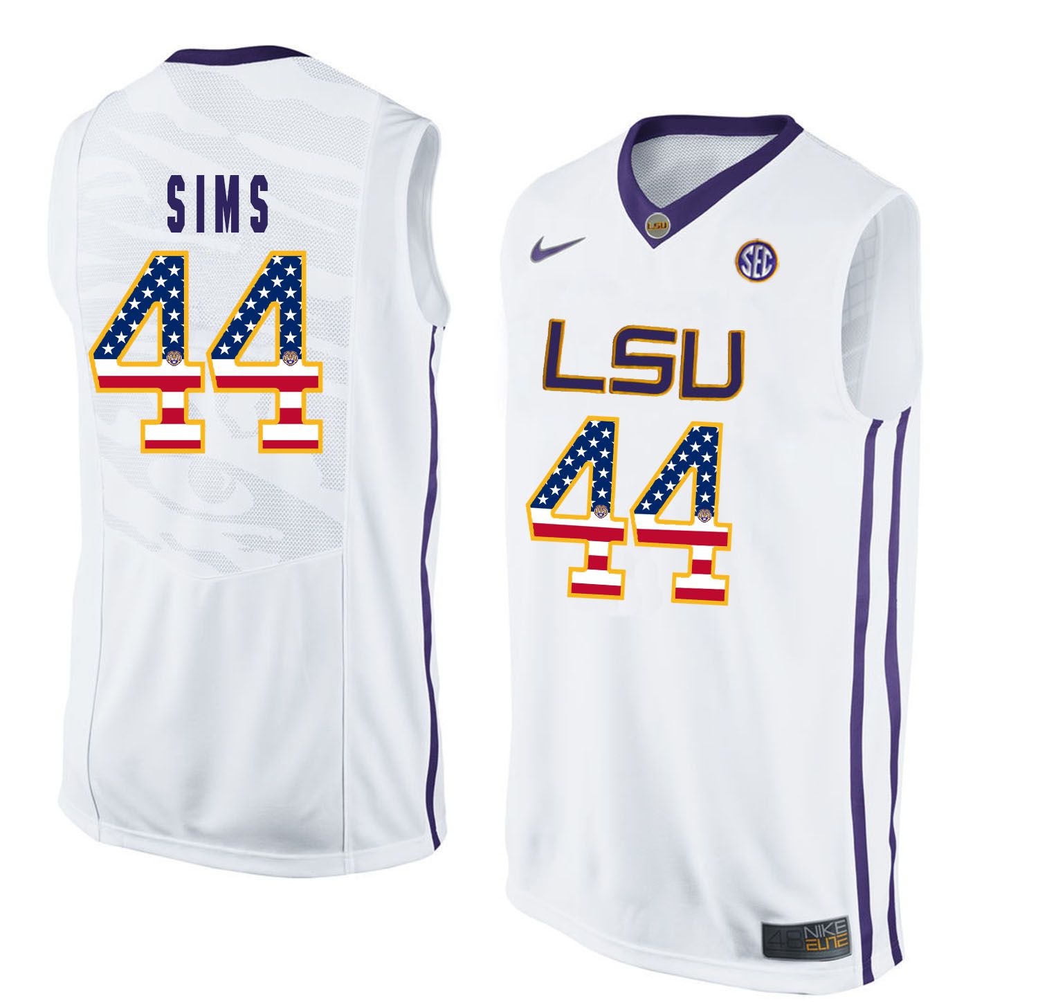 Men LSU Tigers #44 Sims White Flag Customized NCAA Jerseys->customized ncaa jersey->Custom Jersey